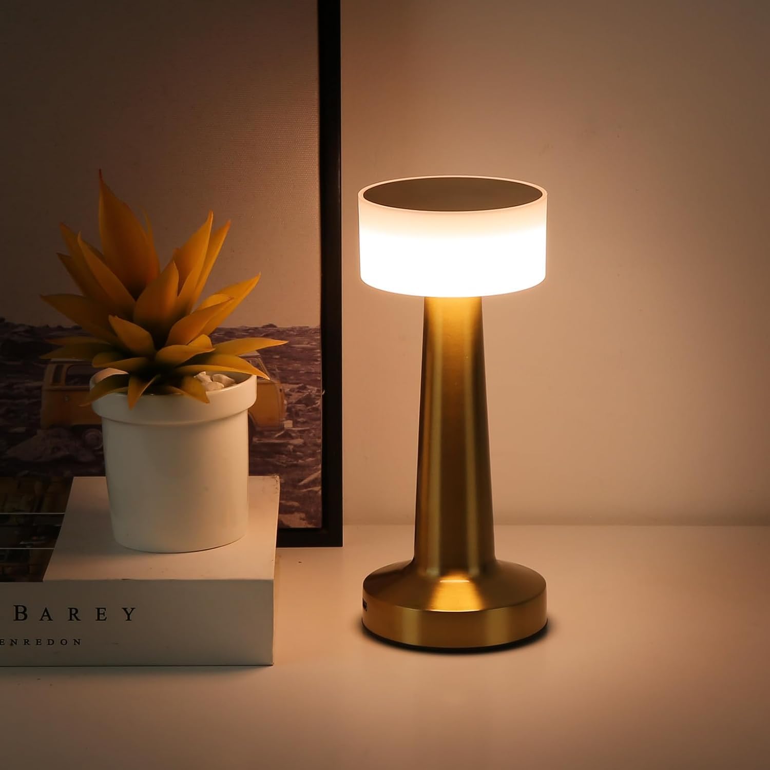 Homes Elite Modern Gold Touch Table Lamp Sleek Minimalist Design with Soft Warm Light
