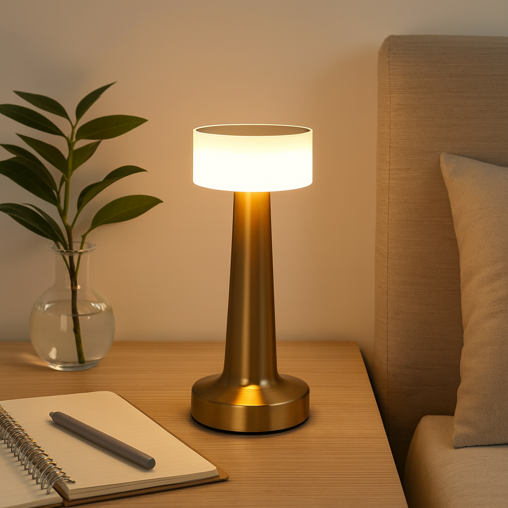 Homes Elite Modern Gold Touch Table Lamp Sleek Minimalist Design with Soft Warm Light
