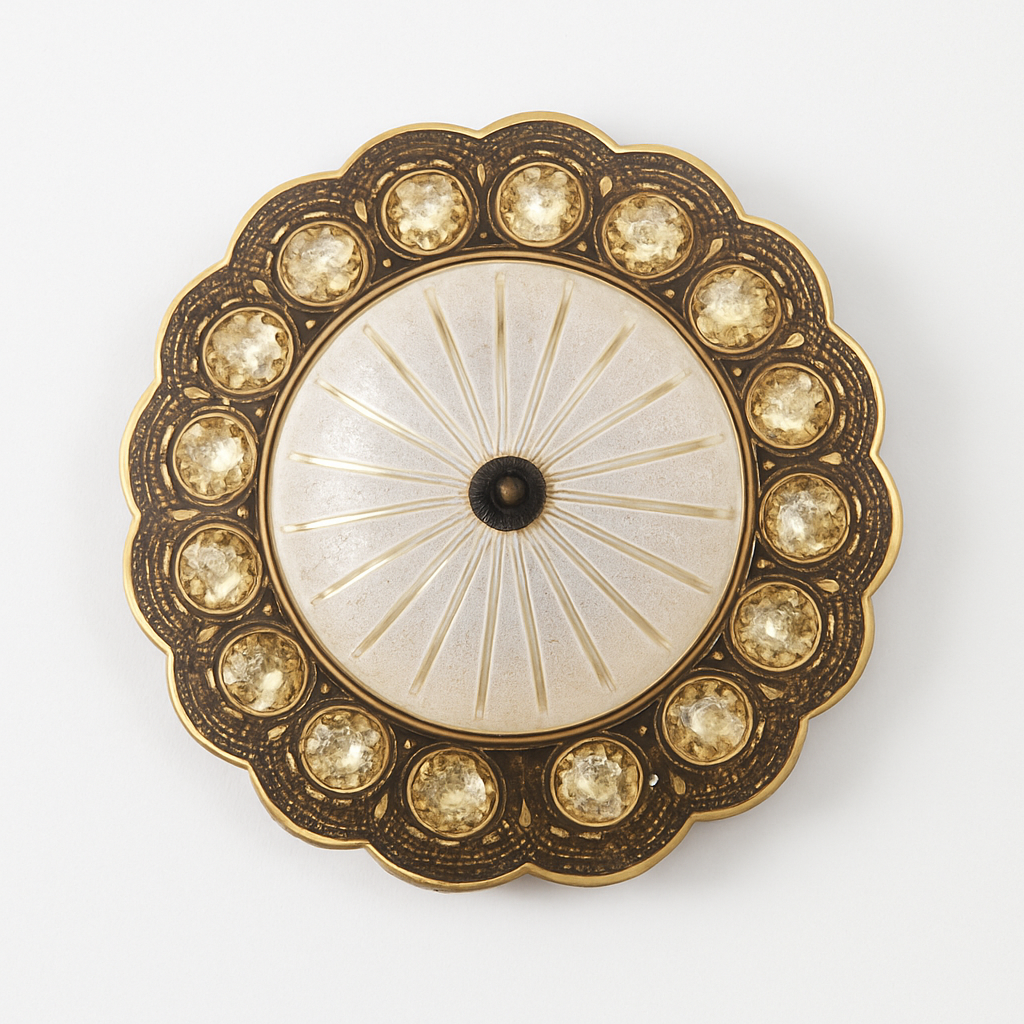 Homes Elite Crystal Flush Mount Ceiling Light Gold Frame with Gem Cut Glass Dome