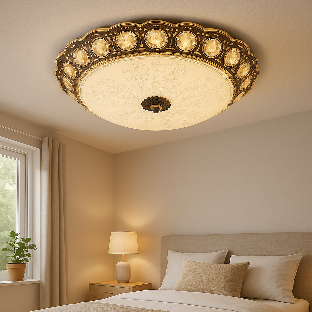 Homes Elite Ornate Crystal Flush Mount Ceiling Light Gold Finish, Floral Motif