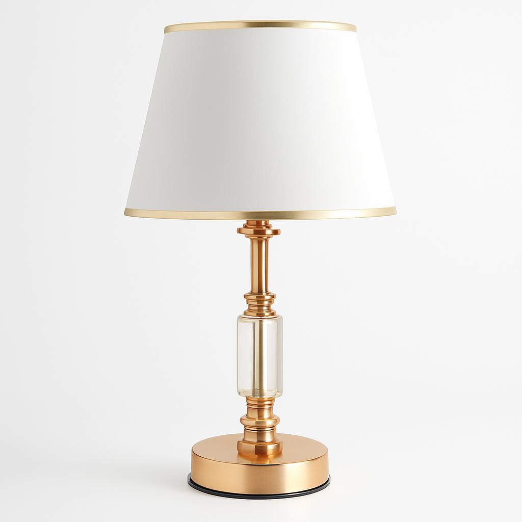 Homes Elite Classic Crystal & Gold Table Lamp with White Fabric Shade Elegant Bedside or Study Lighting