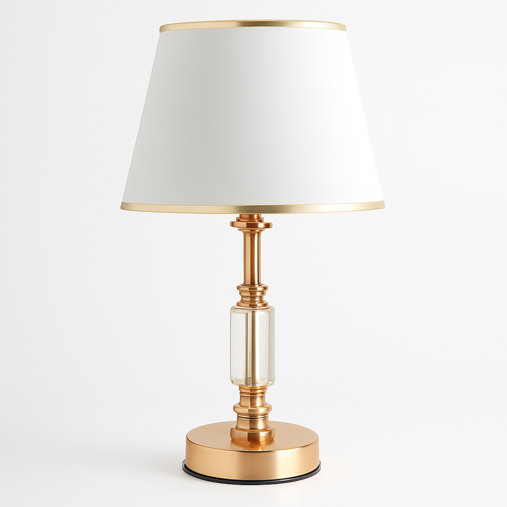 Homes Elite Classic Crystal & Gold Table Lamp with White Fabric Shade Elegant Bedside or Study Lighting