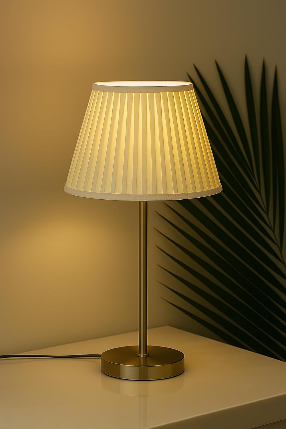 Homes Elite Elegant Bedside Table Lamp with Pleated Fabric Shade Warm Ambient Lighting for Bedroom