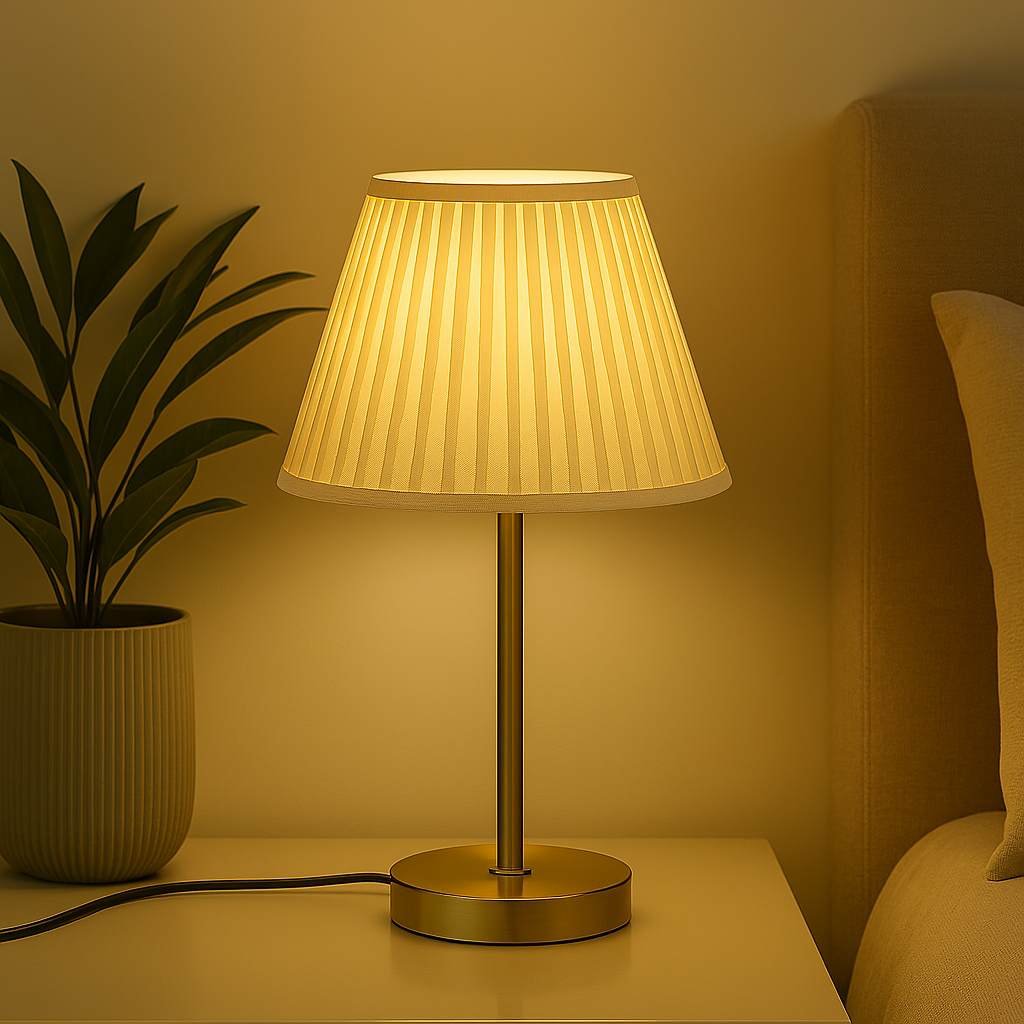 Homes Elite Elegant Bedside Table Lamp with Pleated Fabric Shade Warm Ambient Lighting for Bedroom