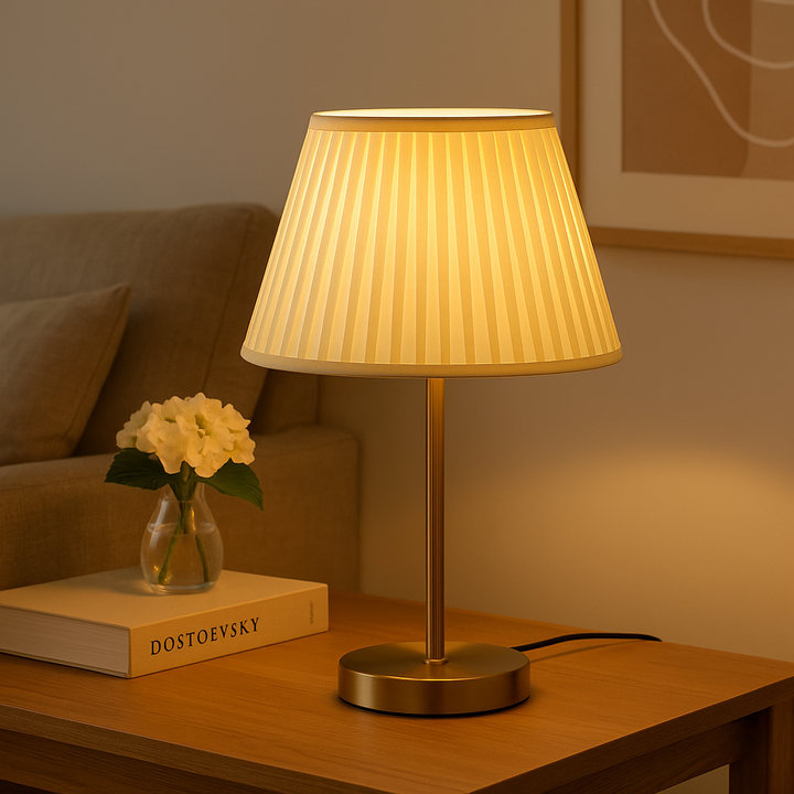 Homes Elite Elegant Bedside Table Lamp with Pleated Fabric Shade Warm Ambient Lighting for Bedroom
