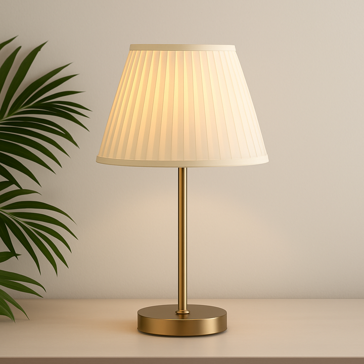 Homes Elite Elegant Bedside Table Lamp with Pleated Fabric Shade Warm Ambient Lighting for Bedroom