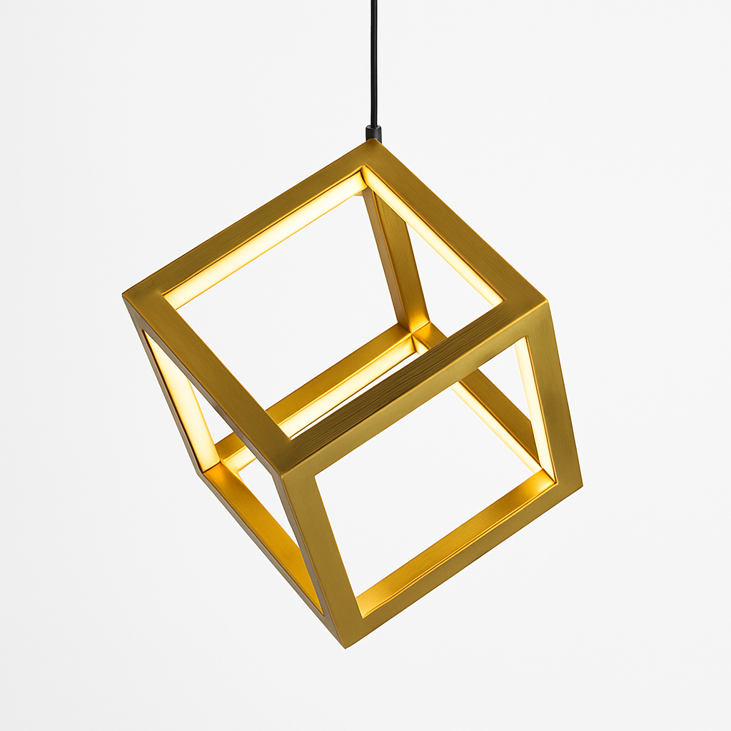 Homes Elite Geometric Cube LED Pendant Light Modern 3D Hanging Fixture in Gold Finish