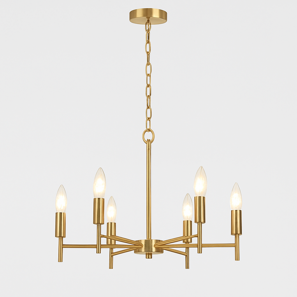 Homes Elite Minimalist Gold 6-Light Chandelier Modern Candle-Style Pendant for Dining & Living Areas