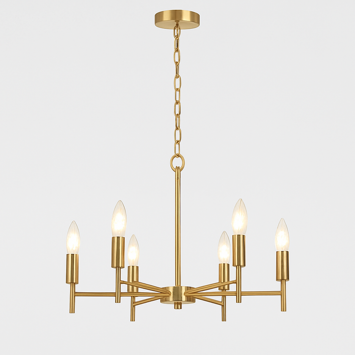 Homes Elite Minimalist Gold 6-Light Chandelier Modern Candle-Style Pendant for Dining & Living Areas