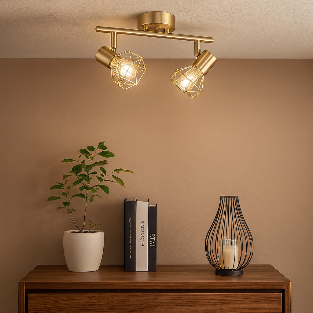 Homes Elite Modern Gold 2-Light Ceiling Pendant Light Adjustable Geometric Cage Design