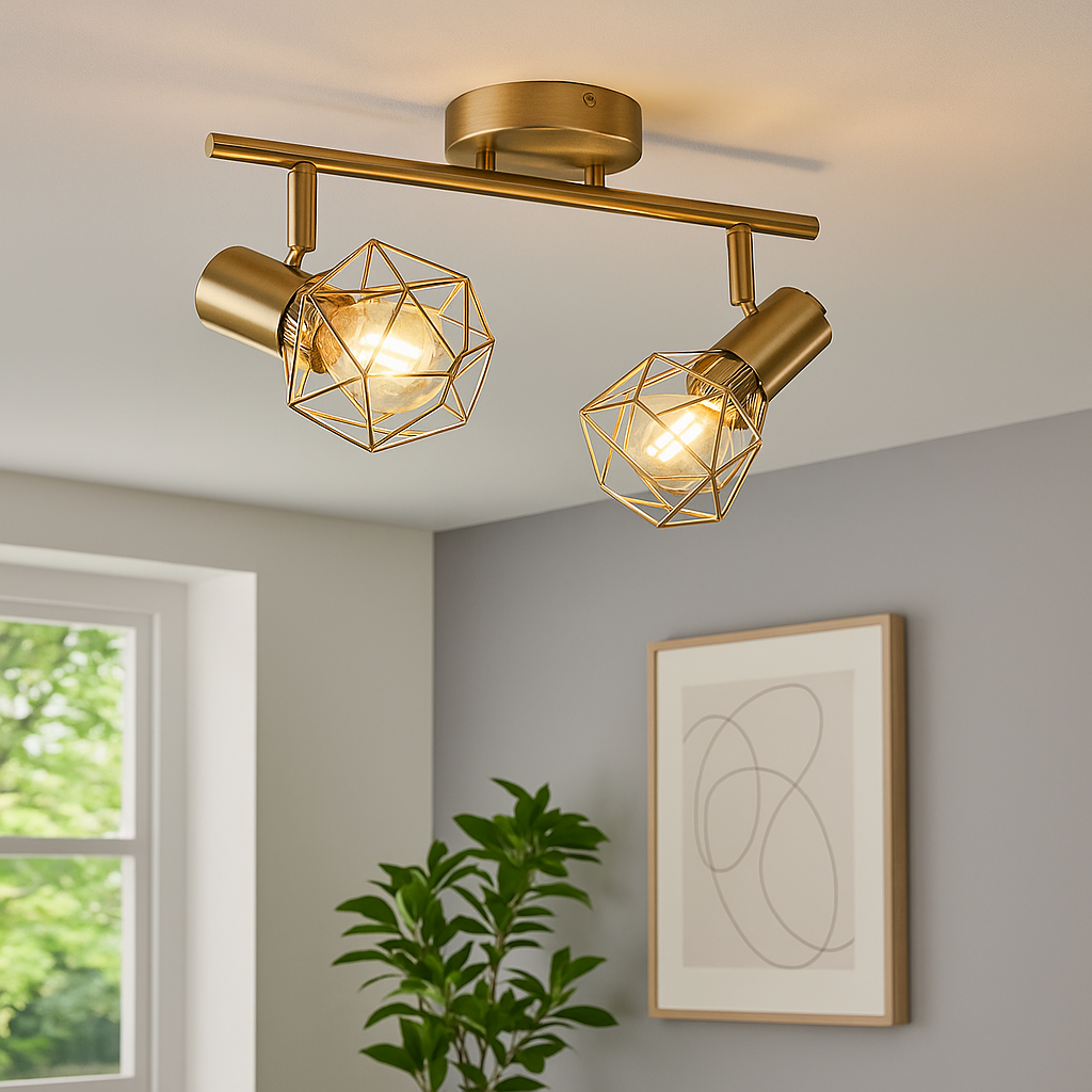Homes Elite Modern Gold 2-Light Ceiling Pendant Light Adjustable Geometric Cage Design