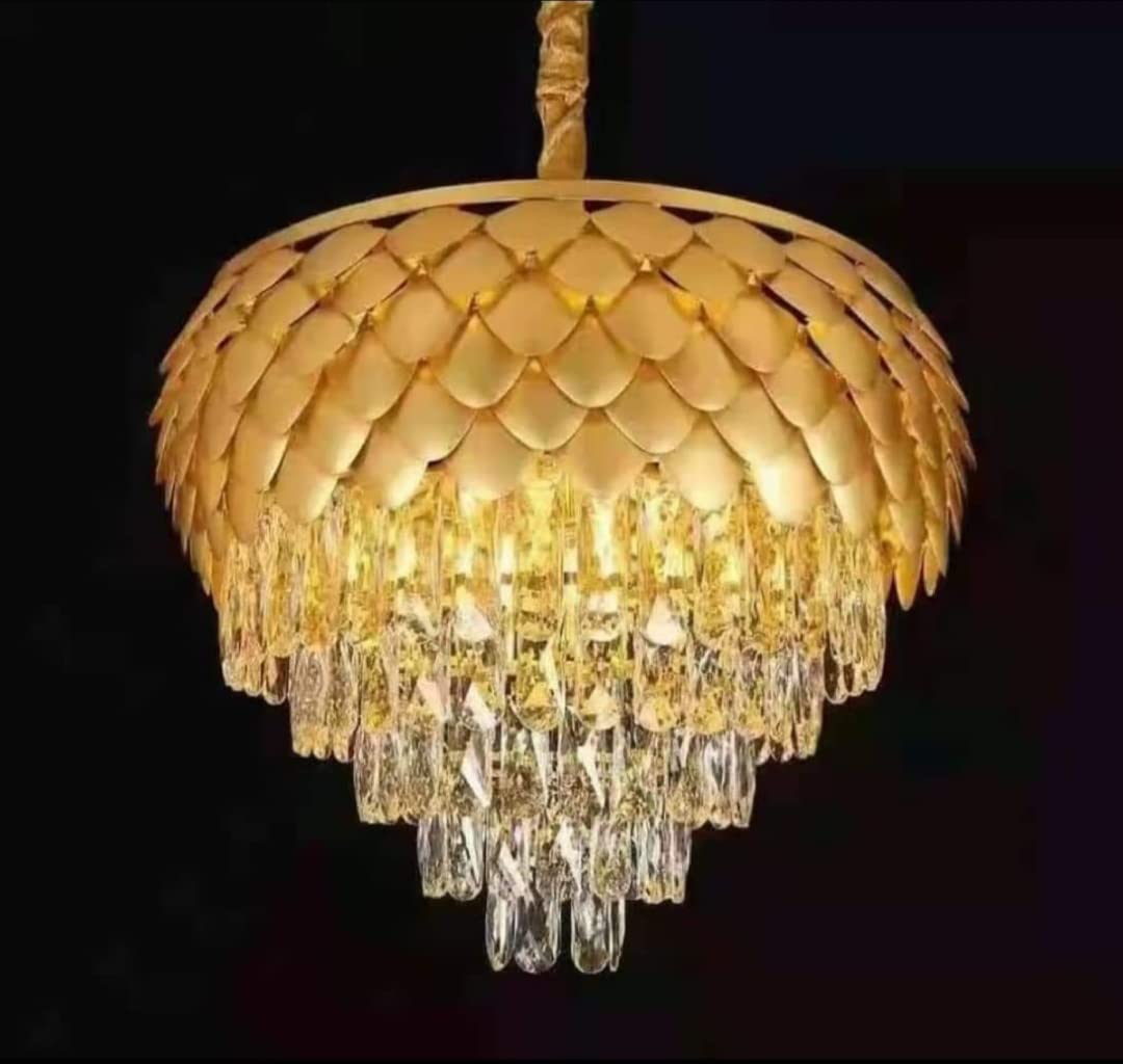Homes Elite Luxury Gold Crystal Chandelier Leaf-Inspired Tiered Pendant Light for Living & Dining Rooms