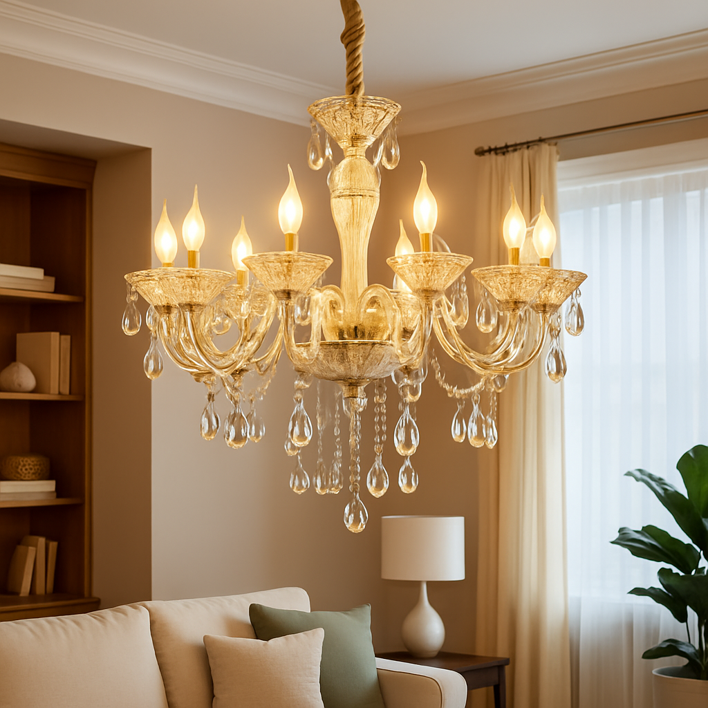 Homes Elite Vintage Gold Crystal Chandelier 8 Light Elegant Glass Pendant for Living & Dining Rooms