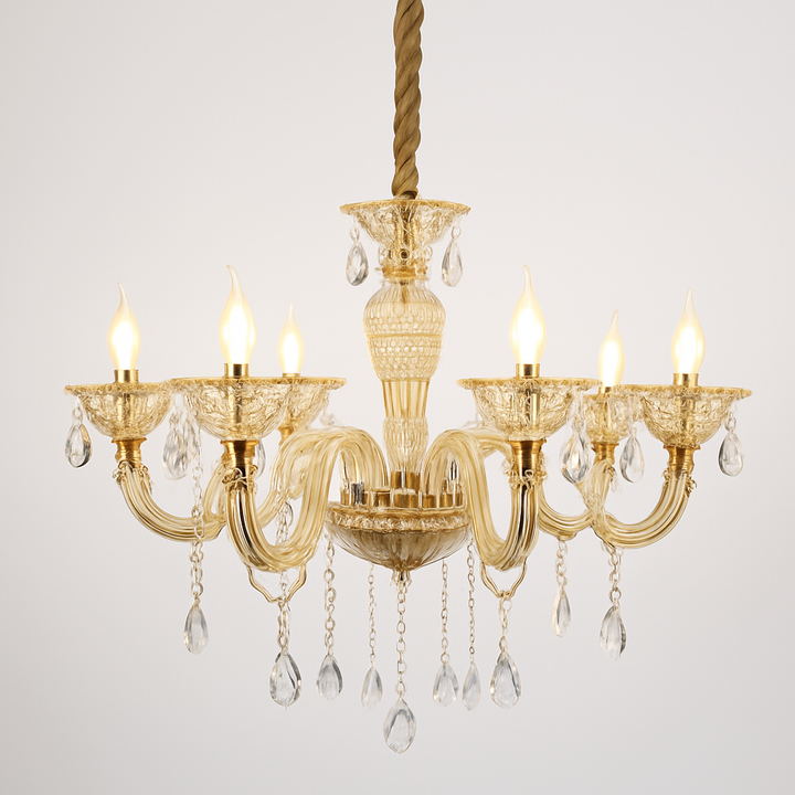 Homes Elite Vintage Gold Crystal Chandelier 8 Light Elegant Glass Pendant for Living & Dining Rooms