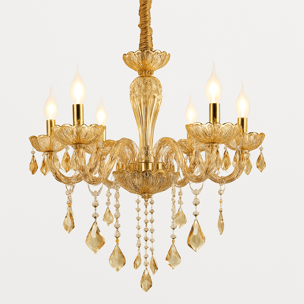 Homes Elite Classic Gold Crystal Chandelier with 6 Candle-Style Lights  Elegant Glass Drop Pendant
