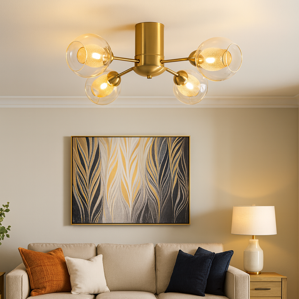 Homes Elite Flush Mount Gold Glass Globe Ceiling Light  4-Light Modern Fixture for Living Room or Bedroom