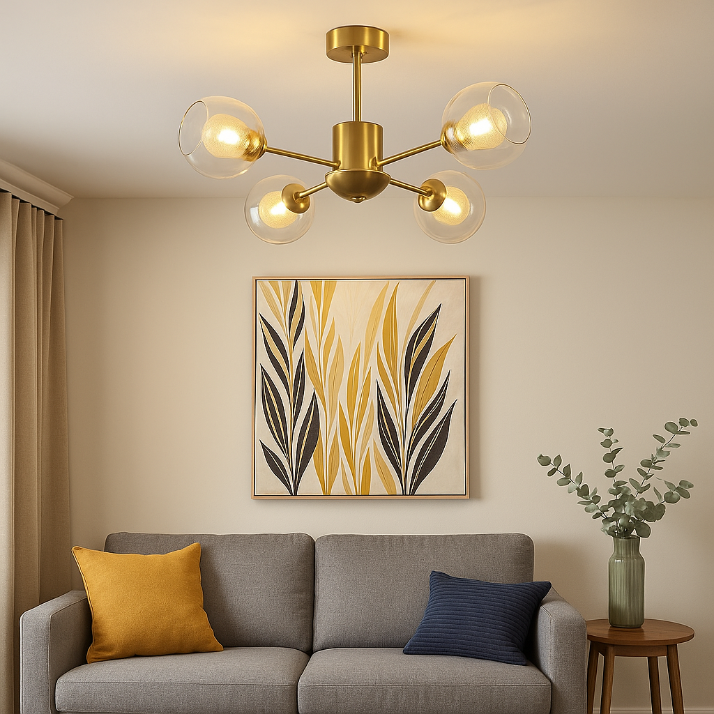 Homes Elite Flush Mount Gold Glass Globe Ceiling Light  4-Light Modern Fixture for Living Room or Bedroom