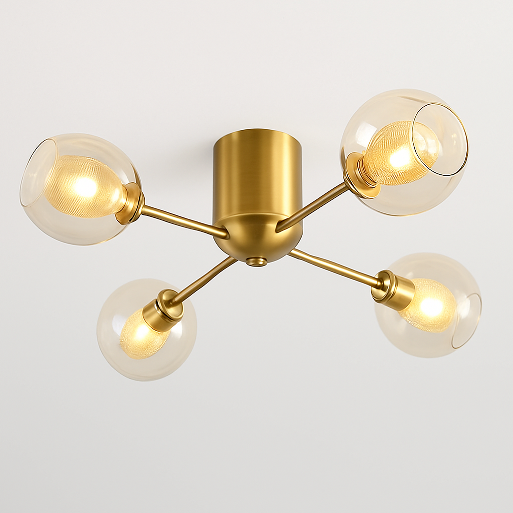 Homes Elite Flush Mount Gold Glass Globe Ceiling Light  4-Light Modern Fixture for Living Room or Bedroom
