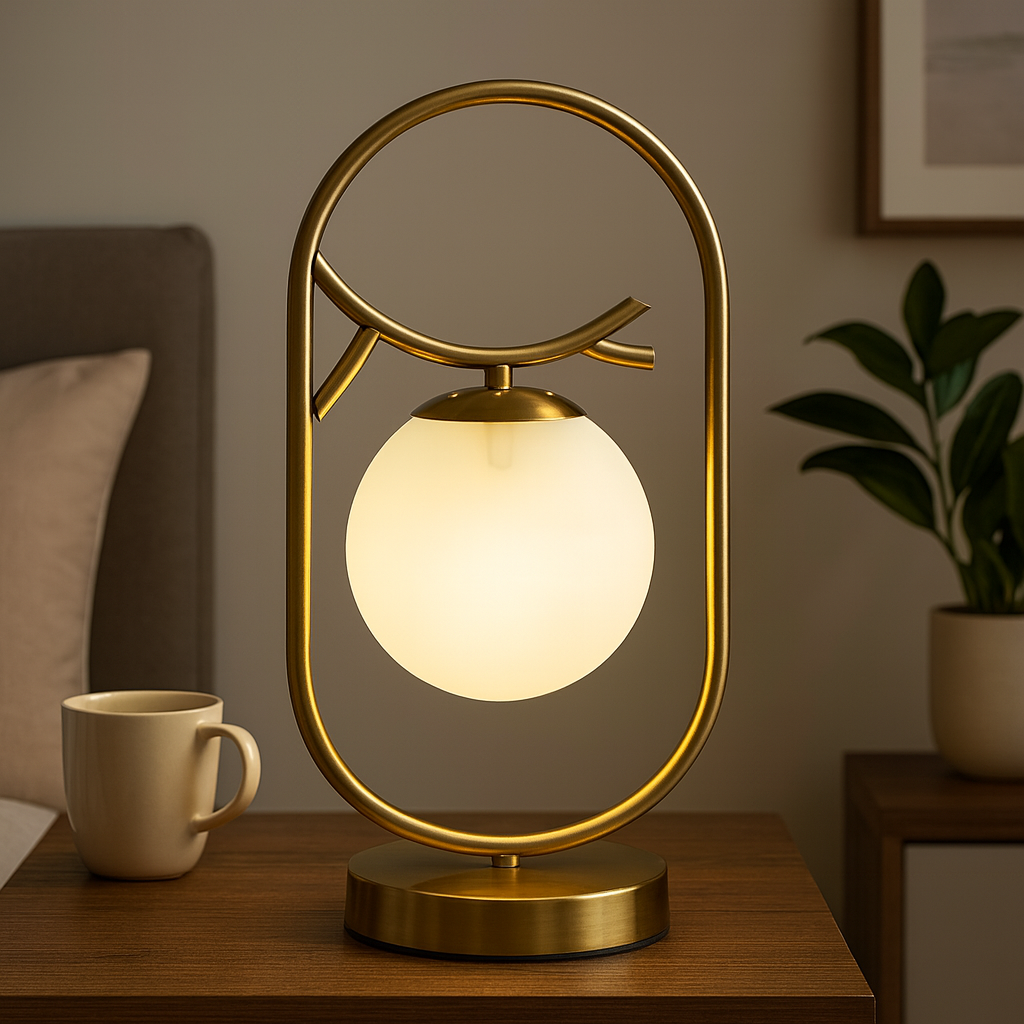 Homes Elite Modern Gold Orb Table Lamp Elegant Bedside Light with Frosted Glass Globe for Bedroom or Living Room