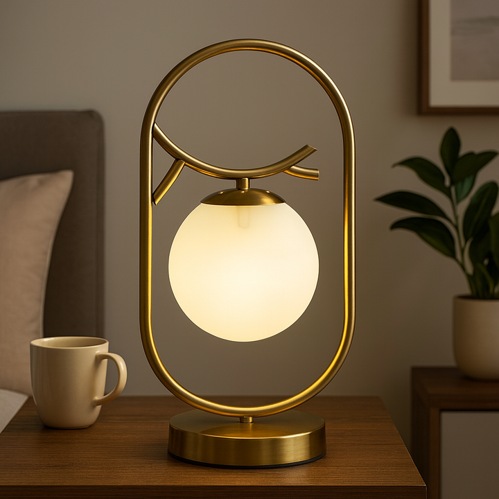 Homes Elite Modern Gold Orb Table Lamp Elegant Bedside Light with Frosted Glass Globe for Bedroom or Living Room