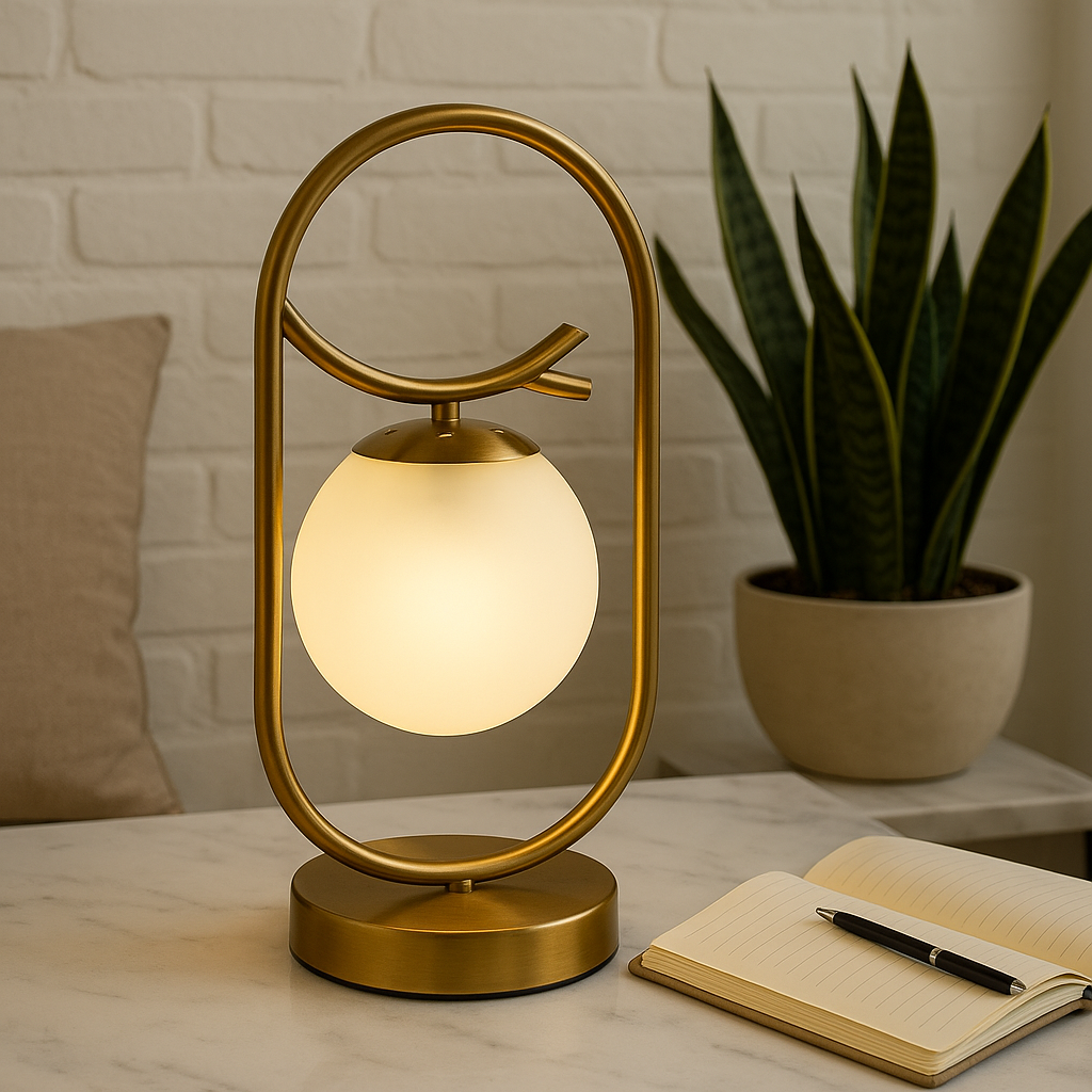 Homes Elite Modern Gold Orb Table Lamp Elegant Bedside Light with Frosted Glass Globe for Bedroom or Living Room