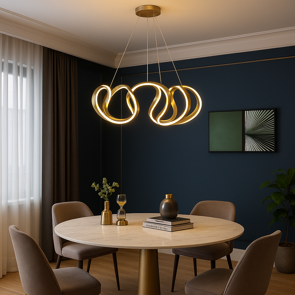 Homes Elite Modern Gold Wave LED Chandelier Sculptural Pendant Light for Dining or Living Room