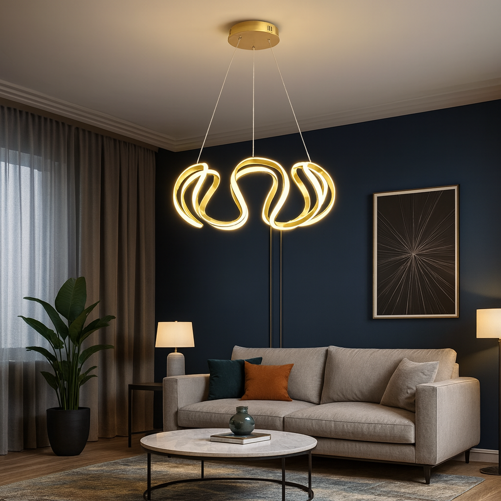 Homes Elite Modern Gold Wave LED Chandelier Sculptural Pendant Light for Dining or Living Room