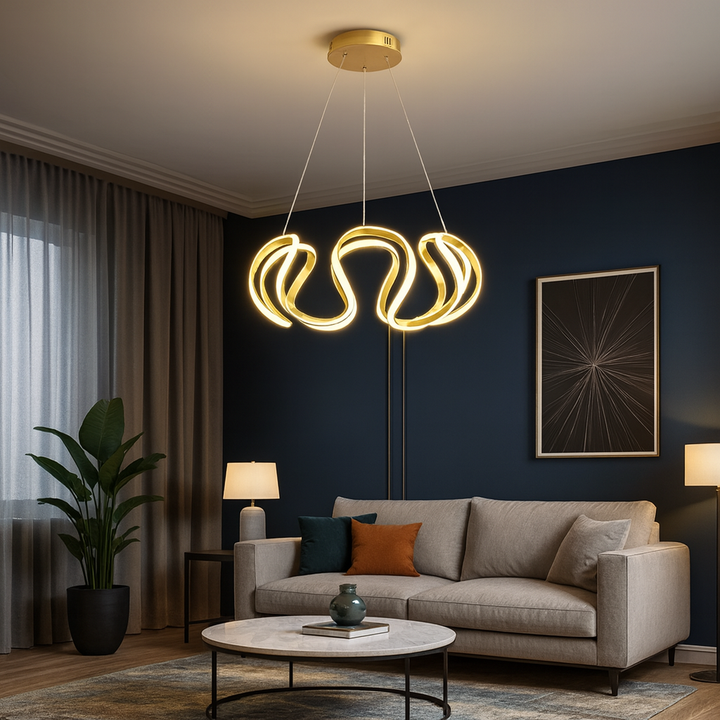 Homes Elite Modern Gold Wave LED Chandelier Sculptural Pendant Light for Dining or Living Room