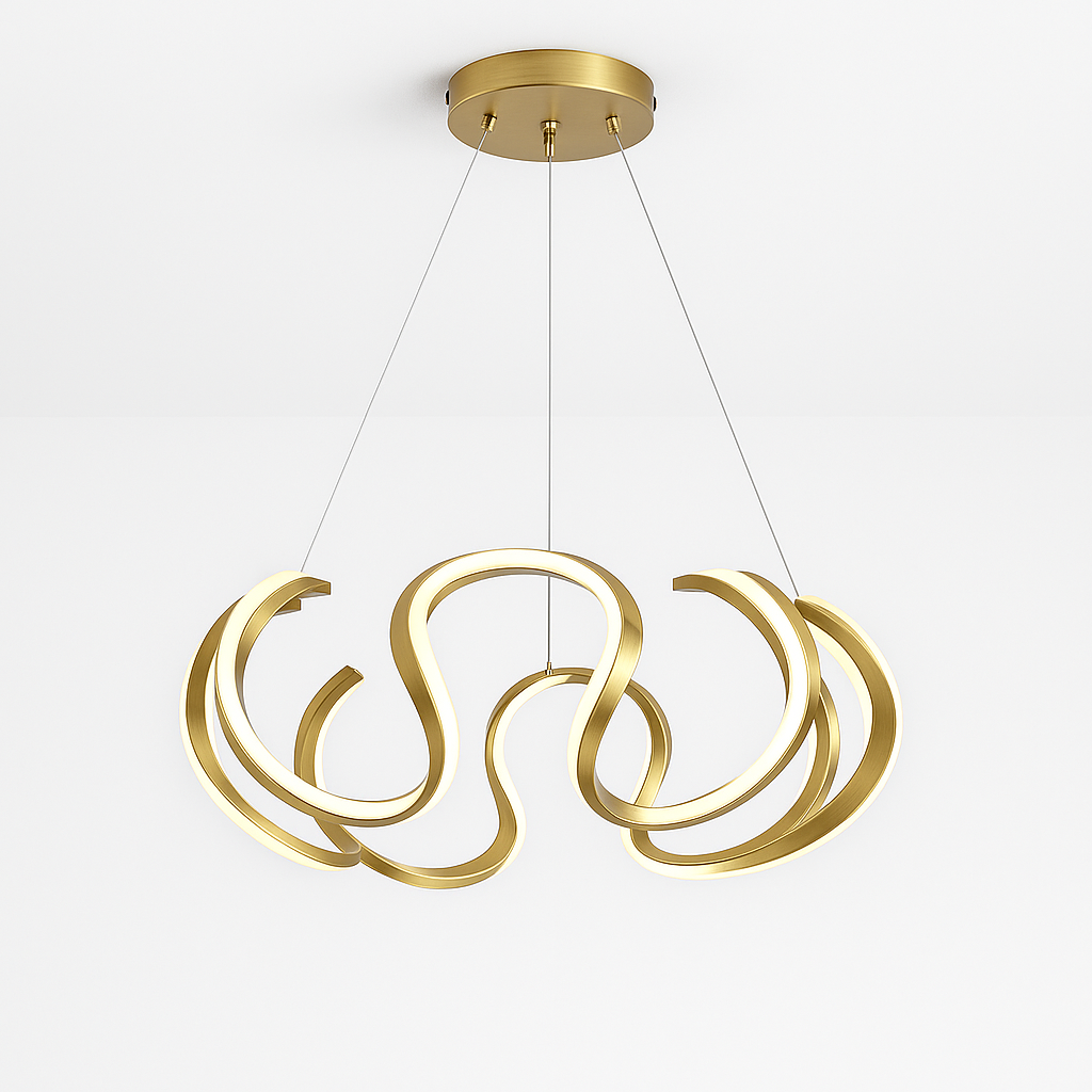 Homes Elite Modern Gold Wave LED Chandelier Sculptural Pendant Light for Dining or Living Room