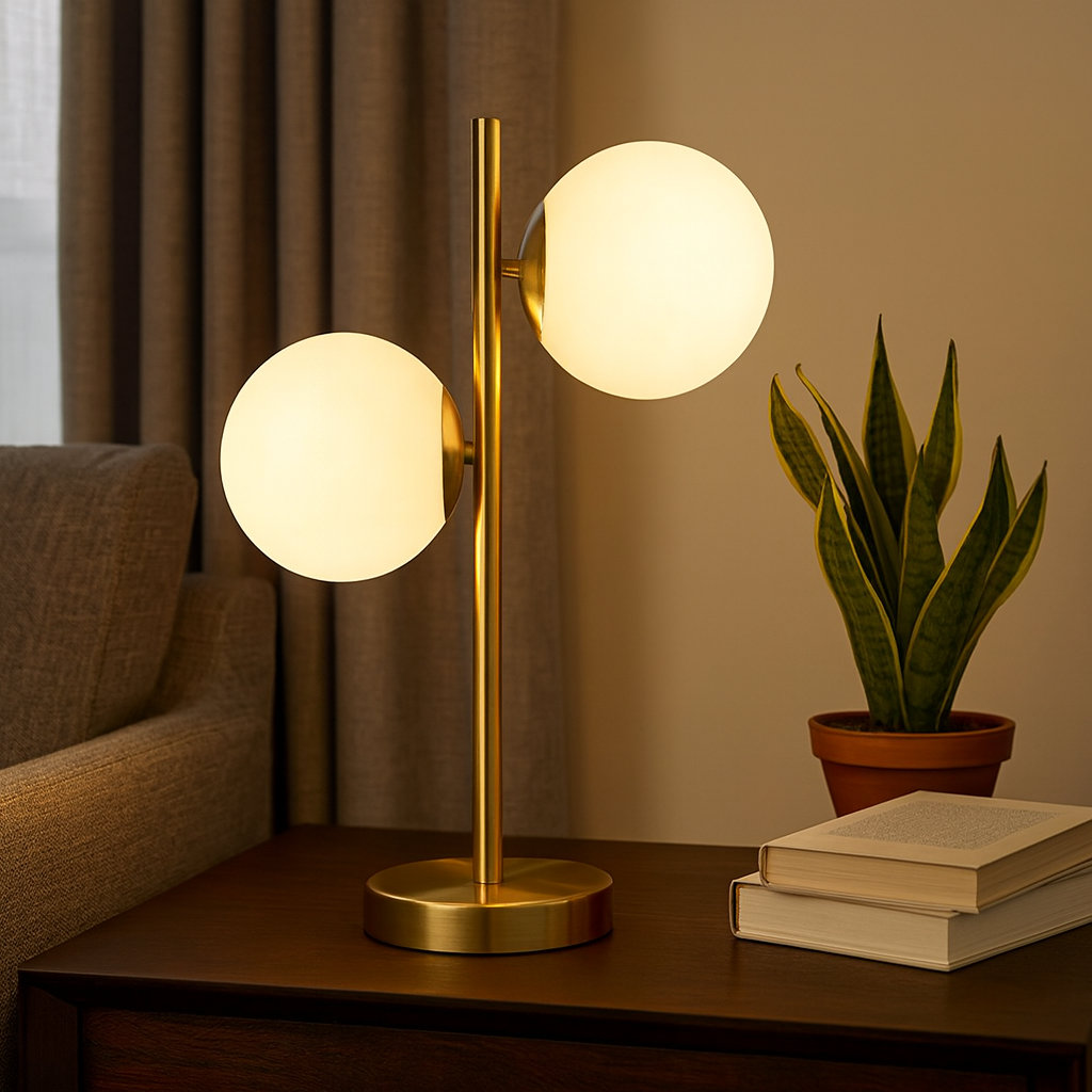 Homes Elite Modern Gold & Black Bedside Lamp Sleek Fabric Shade Table Lamp for Bedroom or Living Room Décor