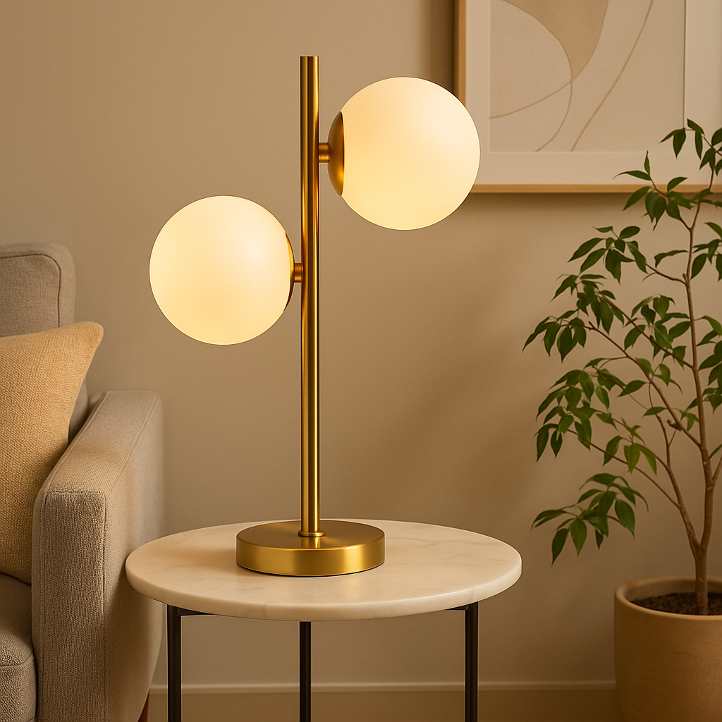 Homes Elite Modern Gold & Black Bedside Lamp Sleek Fabric Shade Table Lamp for Bedroom or Living Room Décor