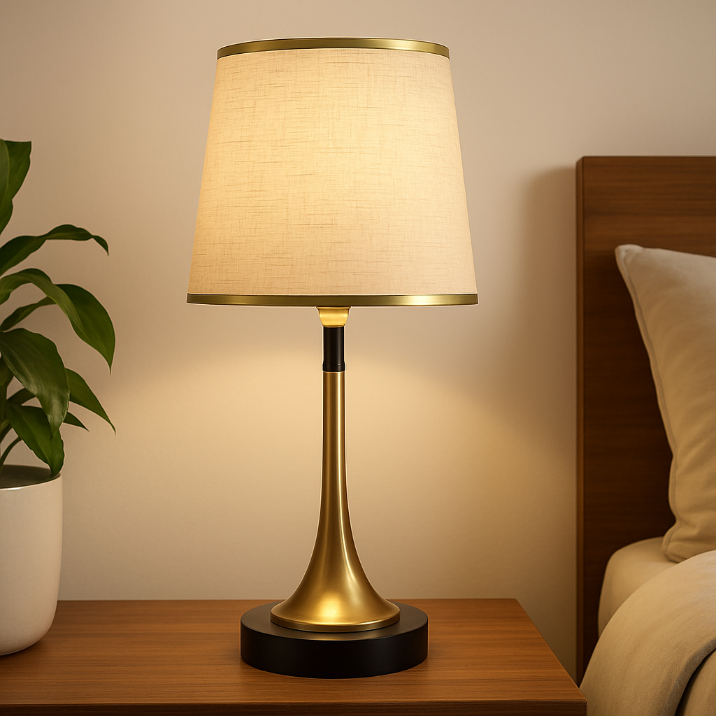 Homes Elite Elegant Gold and Black Table Lamp with Beige Fabric Shade