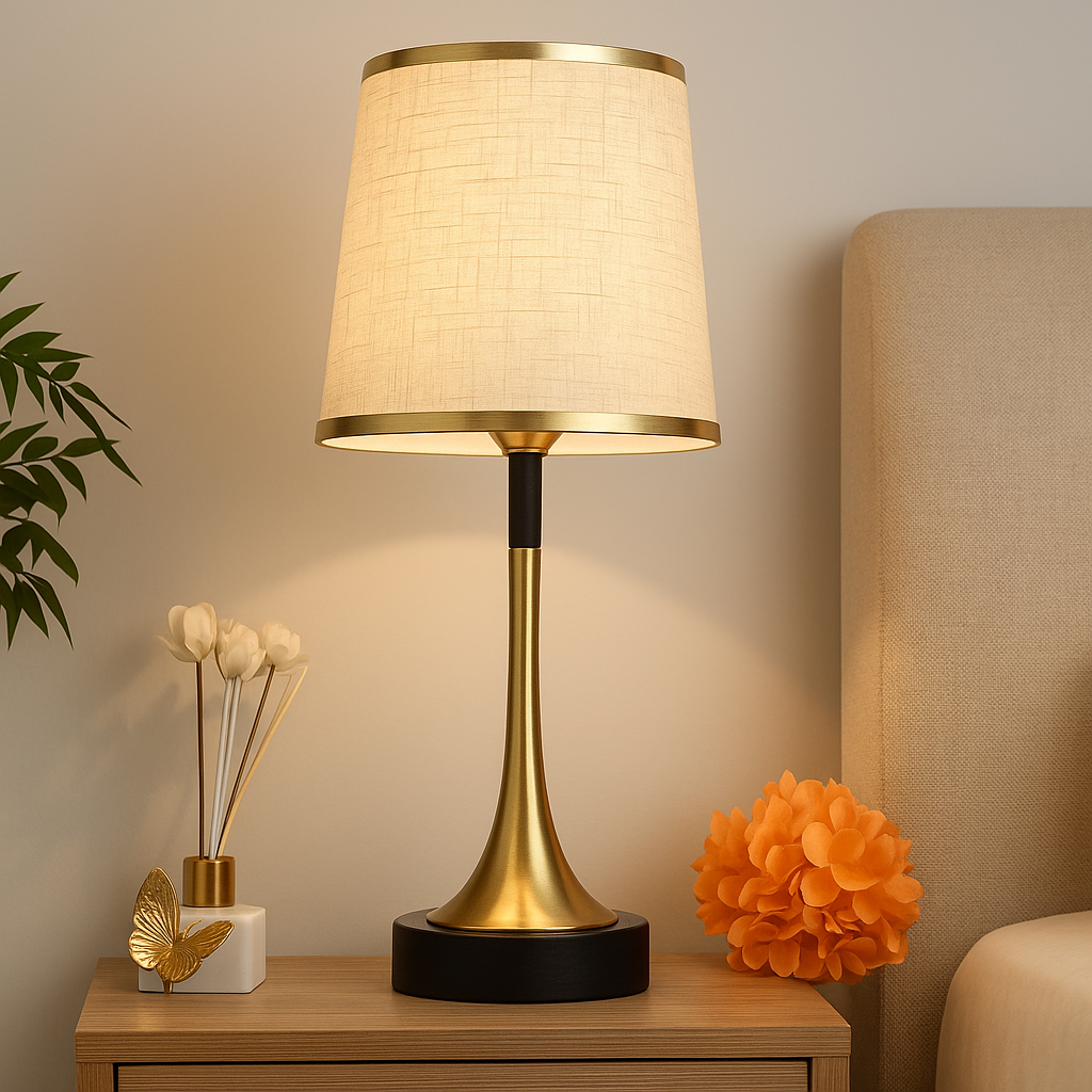 Homes Elite Elegant Gold and Black Table Lamp with Beige Fabric Shade