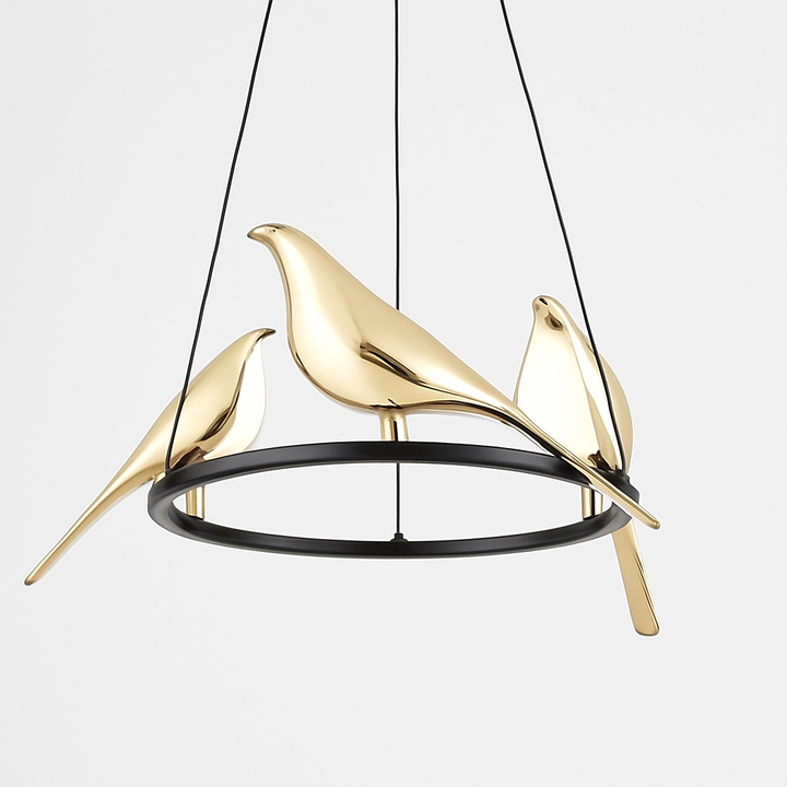 Homes Elite Golden Bird Ring Chandelier Artistic Pendant Light with 3 Sculpted Birds
