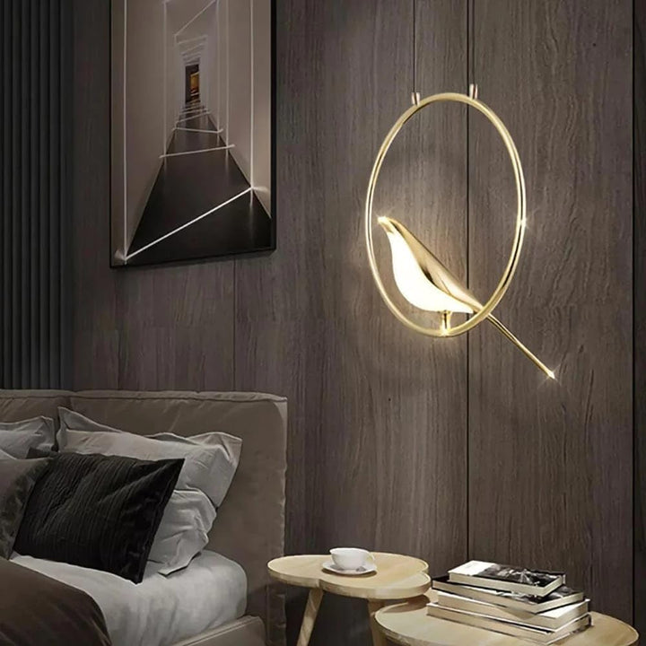 Homes Elite Golden Bird Wall Light Elegant Minimalist Sconce with Artistic Ring Design