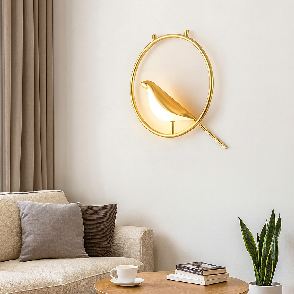 Homes Elite Golden Bird Wall Light Elegant Minimalist Sconce with Artistic Ring Design