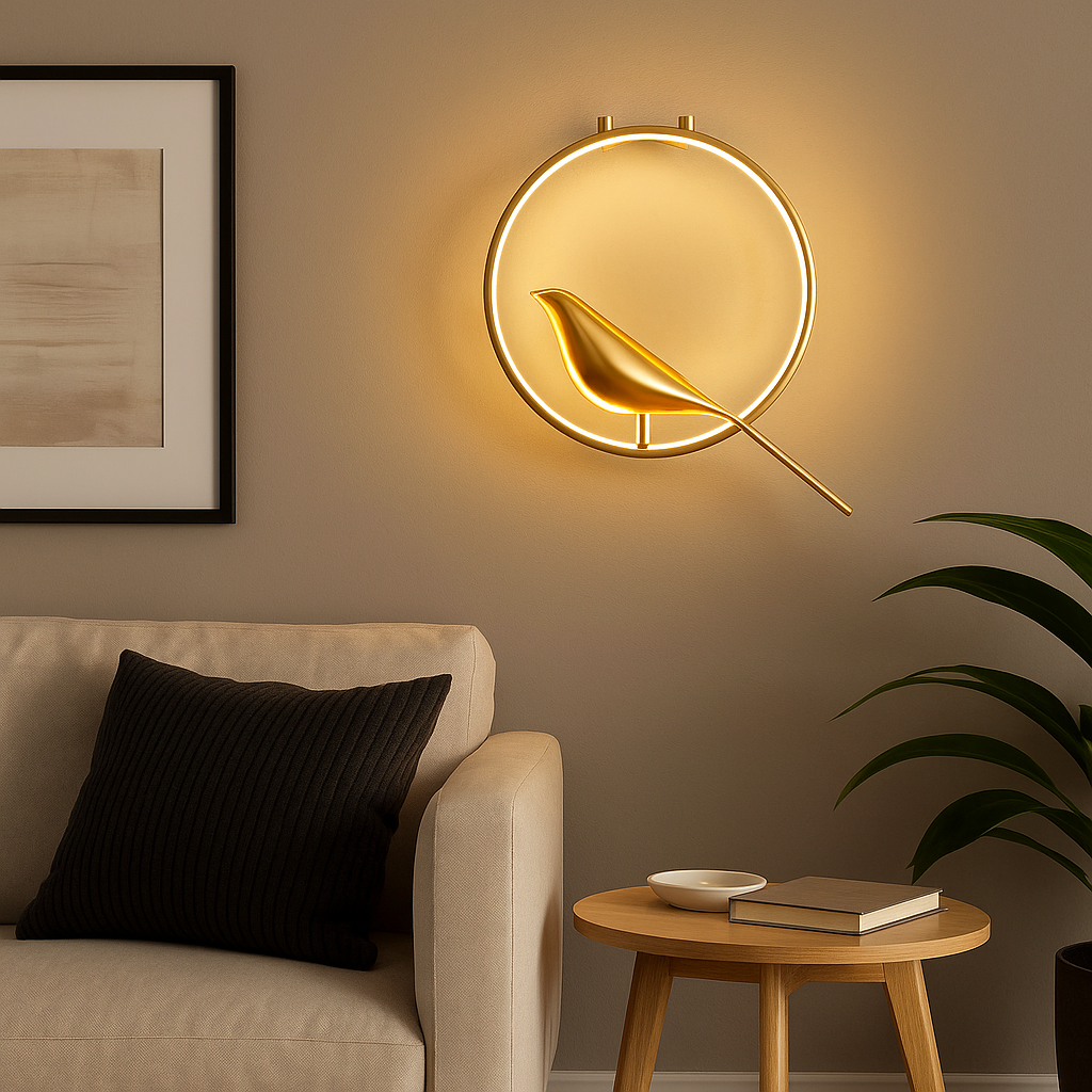 Homes Elite Golden Bird Wall Light Elegant Minimalist Sconce with Artistic Ring Design