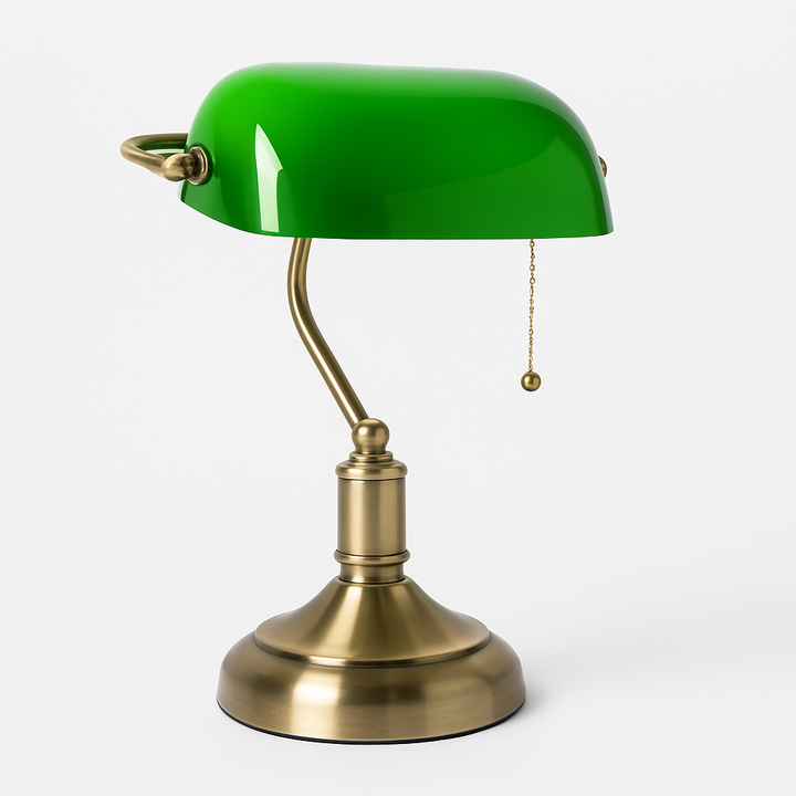 Homes Elite Classic Green Glass Banker’s Desk Lamp with Brass Base Retro Vintage Table Light for Office Study & Bedroom
