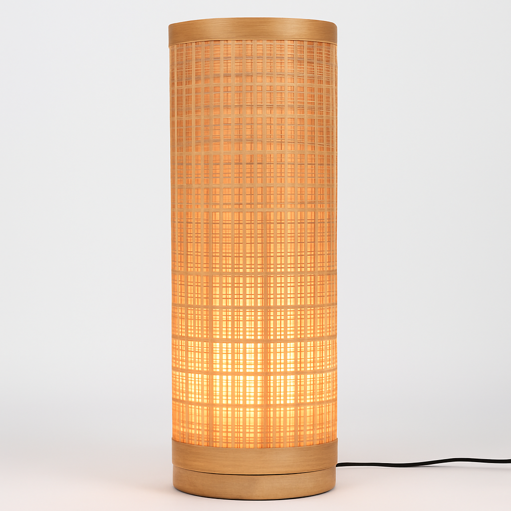 Homes Elite Handwoven Cylindrical Floor Lamp with Warm Ambient Glow Natural Bamboo Finish