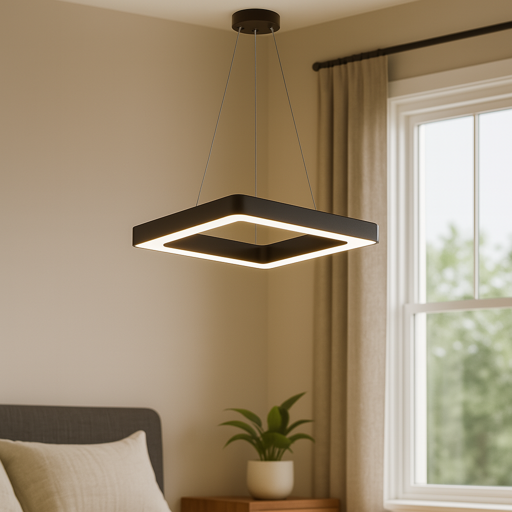 Homes Elite Modern Black Square LED Pendant Light – Minimalist Ceiling Fixture for Living & Dining Rooms