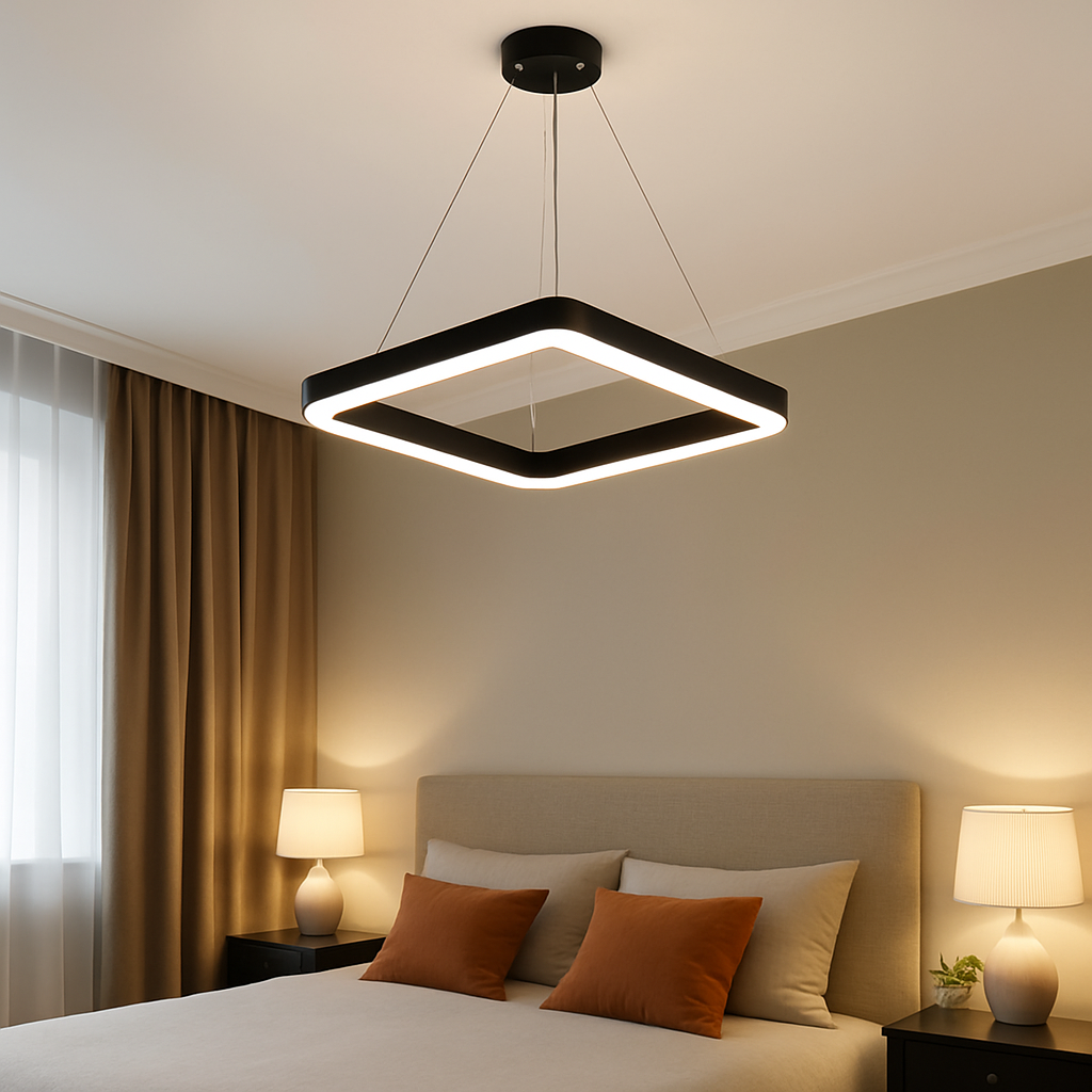 Homes Elite Modern Black Square LED Pendant Light – Minimalist Ceiling Fixture for Living & Dining Rooms