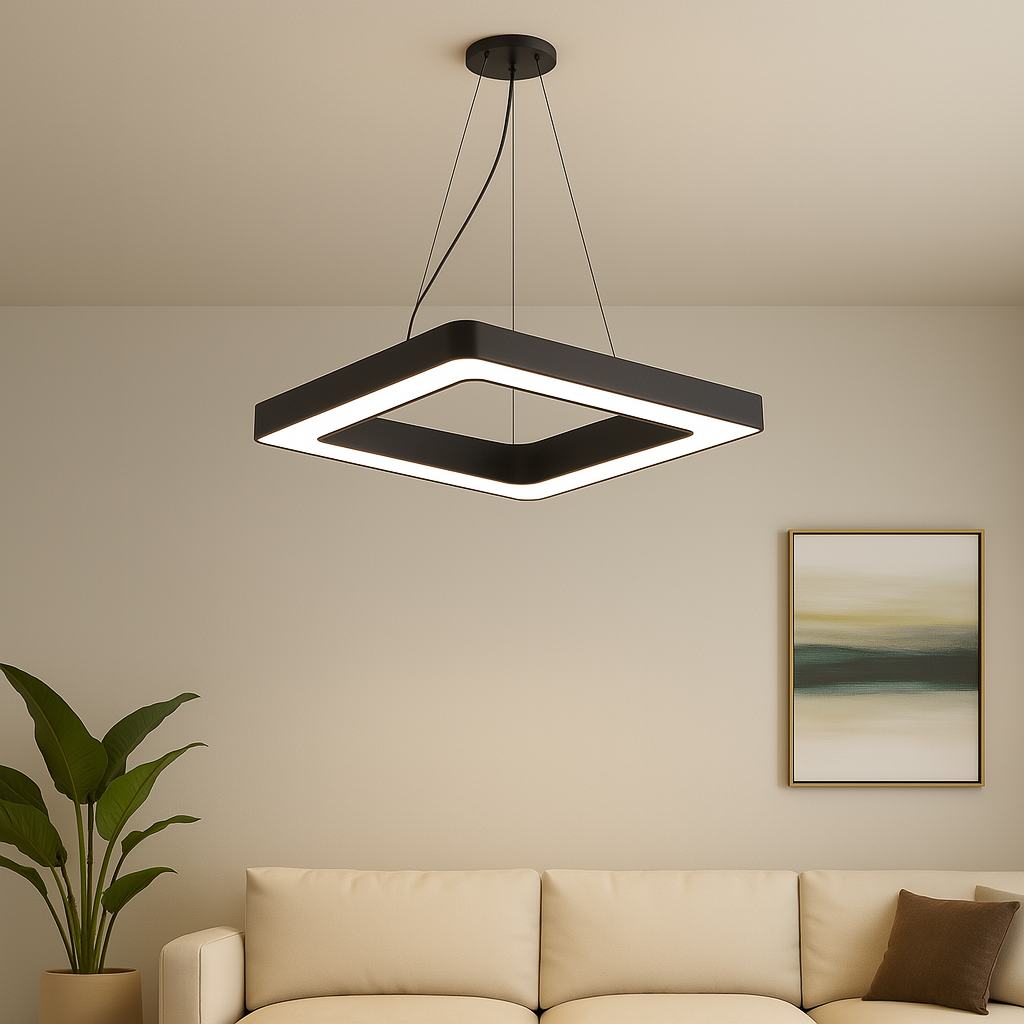 Homes Elite Modern Black Square LED Pendant Light – Minimalist Ceiling Fixture for Living & Dining Rooms