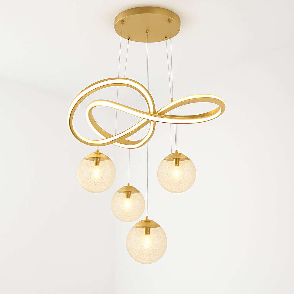 Homes Elite Modern 4 Light Pendant Gold Infinity Loop Chandelier with Bubble Glass Orbs