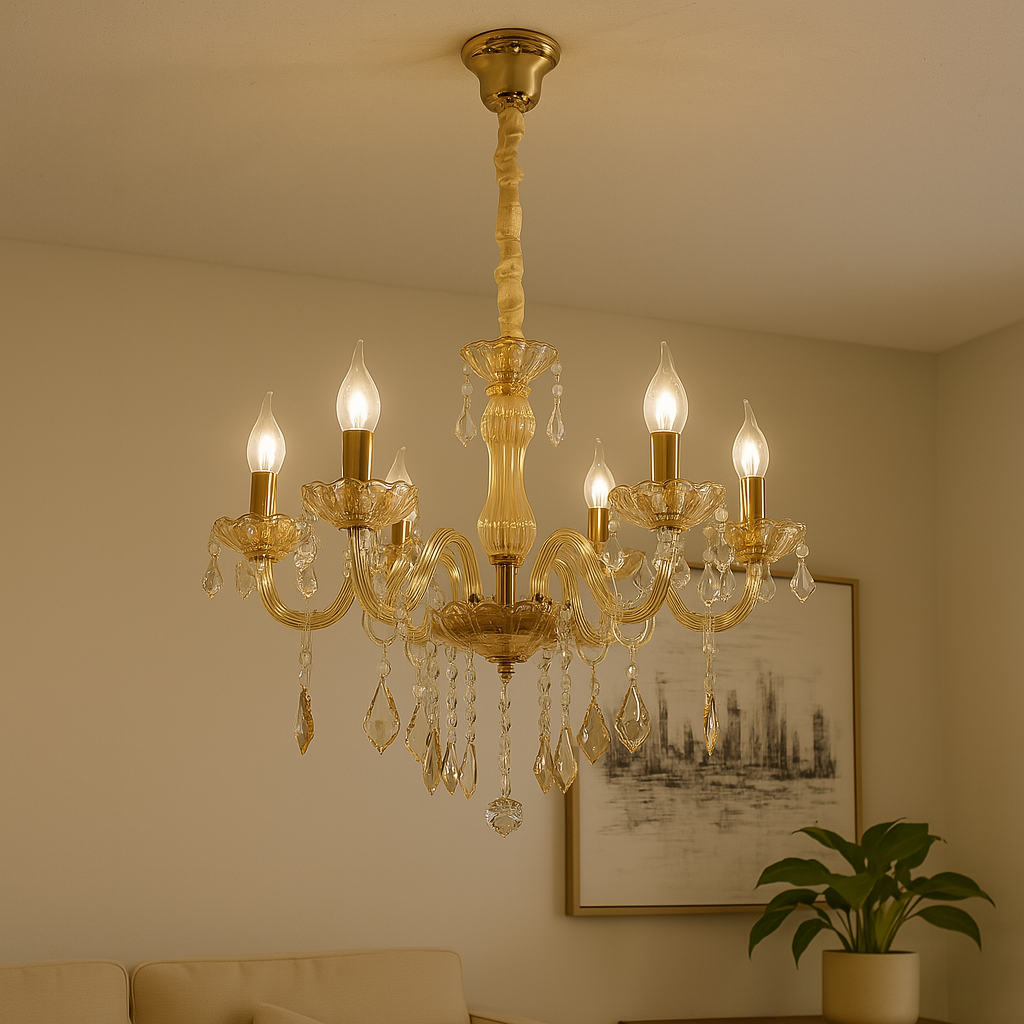 Homes Elite Classic 6-Light Gold Crystal Chandelier Elegant Ceiling Fixture for Living or Dining Room