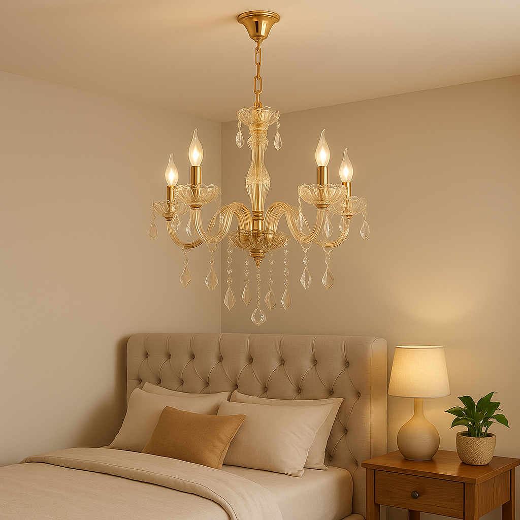 Homes Elite Classic 6-Light Gold Crystal Chandelier Elegant Ceiling Fixture for Living or Dining Room