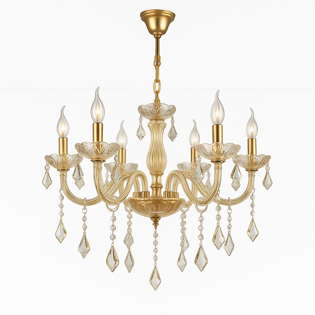 Homes Elite Classic 6-Light Gold Crystal Chandelier Elegant Ceiling Fixture for Living or Dining Room