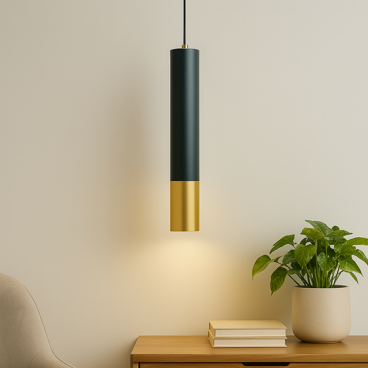 Homes Elite Modern Black & Gold Cylinder Pendant Light  Minimalist Hanging Ceiling Lamp