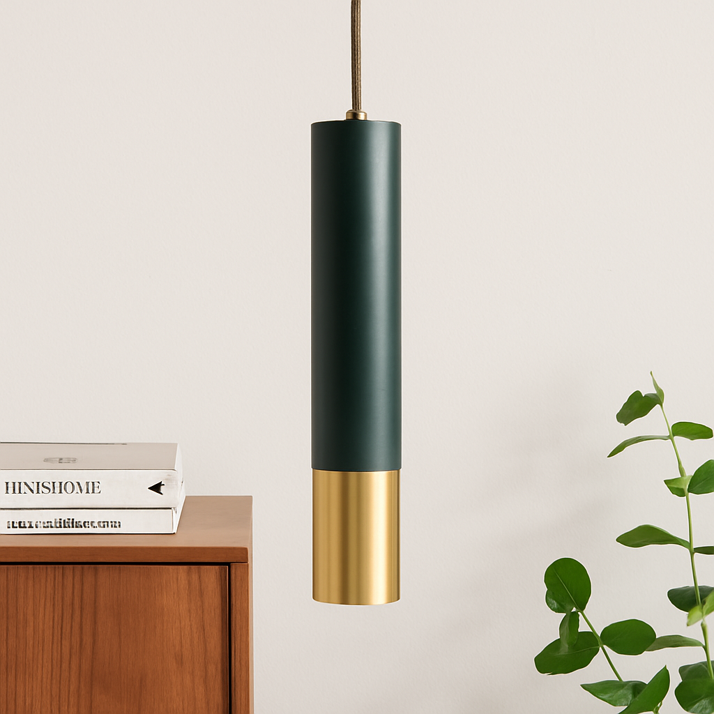 Homes Elite Modern Black & Gold Cylinder Pendant Light  Minimalist Hanging Ceiling Lamp