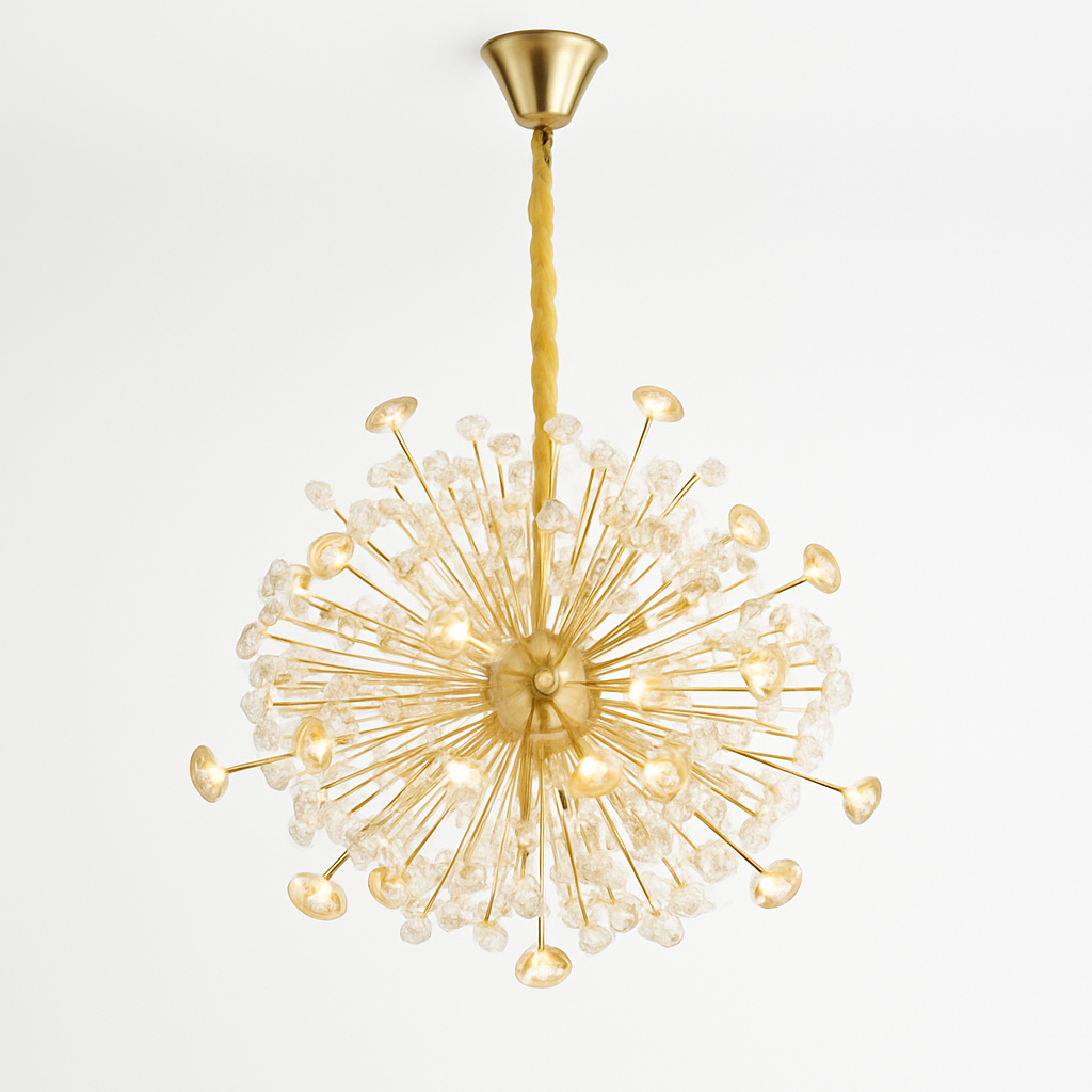 Homes Elite Modern Dandelion Crystal Chandelier Gold Sputnik Design Hanging Light for Living & Bedroom