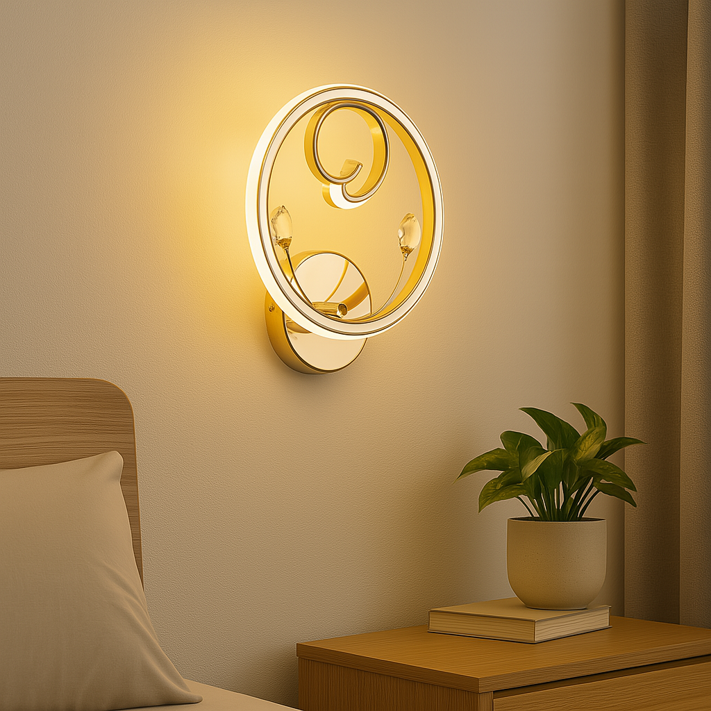 Homes Elite Modern Gold Spiral Ring Wall Light with Crystal Accents Warm White LED Fixture